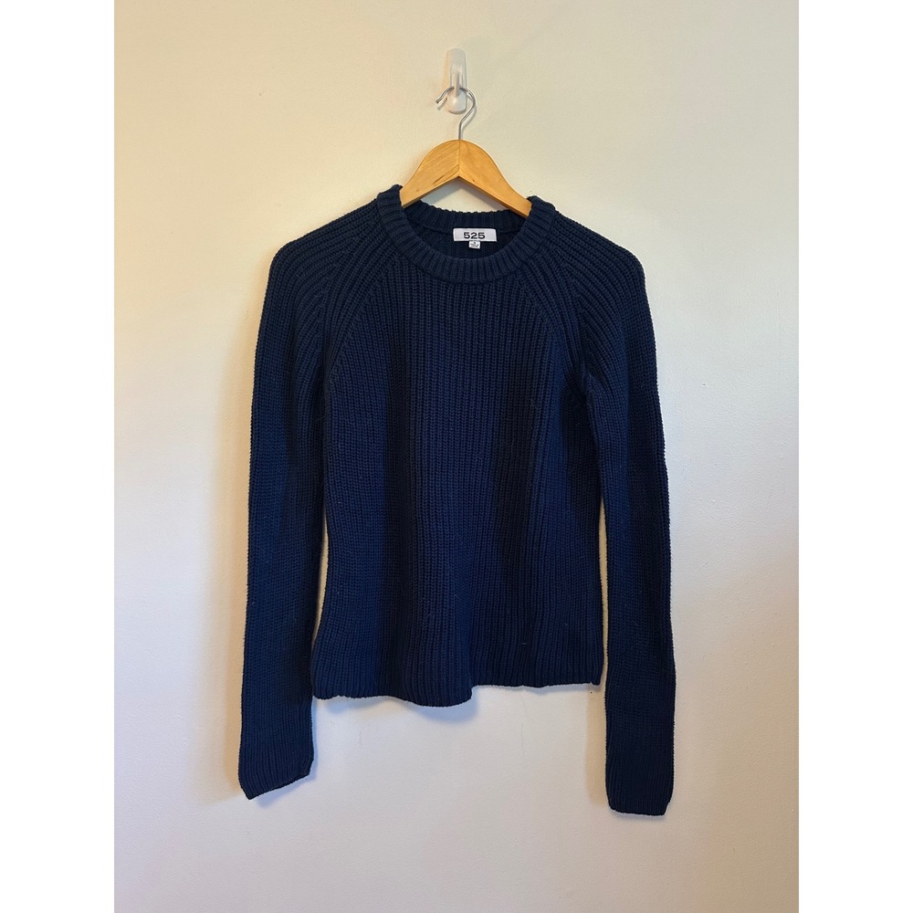 525 Navy Blue Cotton Shaker Knit Raglan Crew Neck Sweater | Size Small